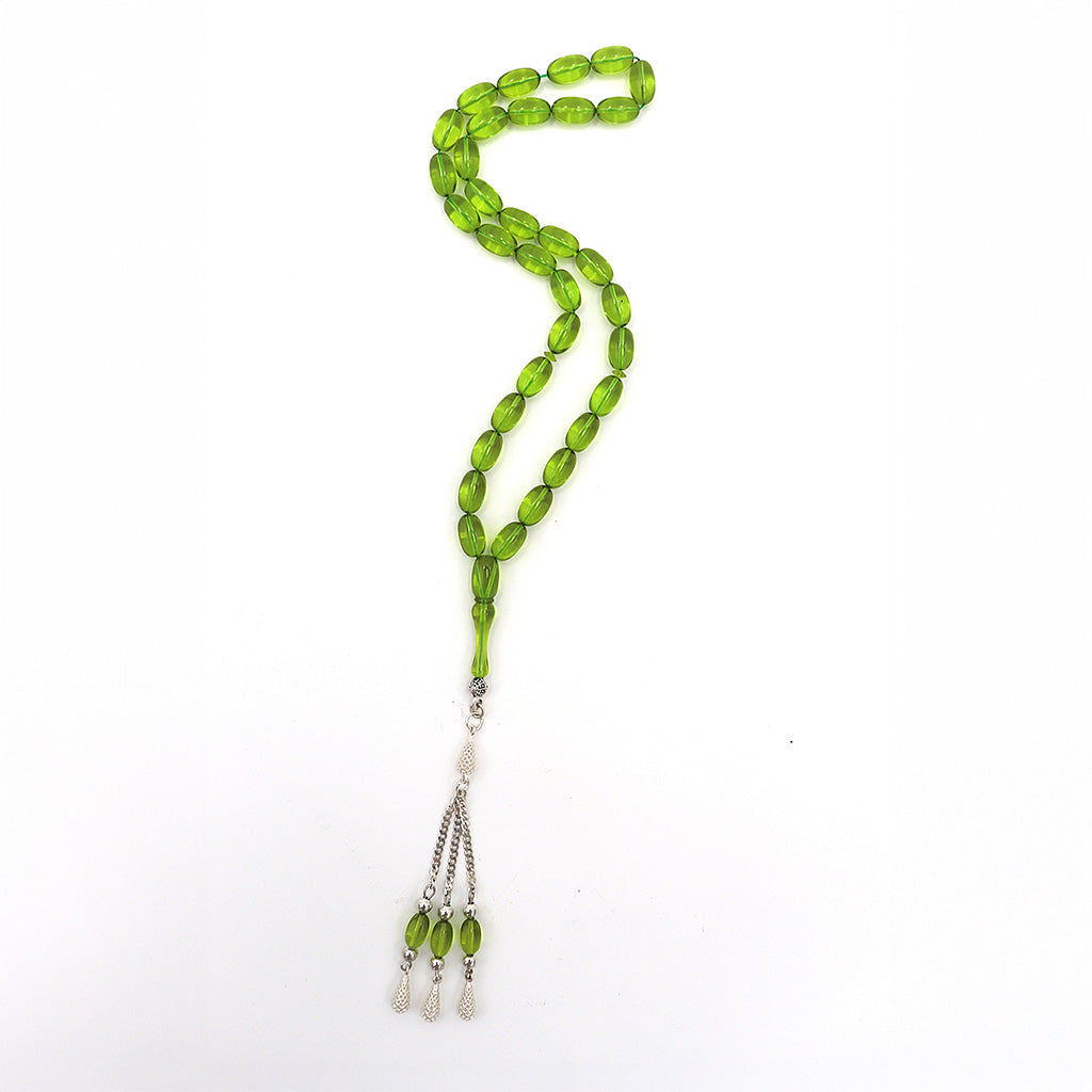 Mint Green Pressed Amber Misbah With 33 Beads M221