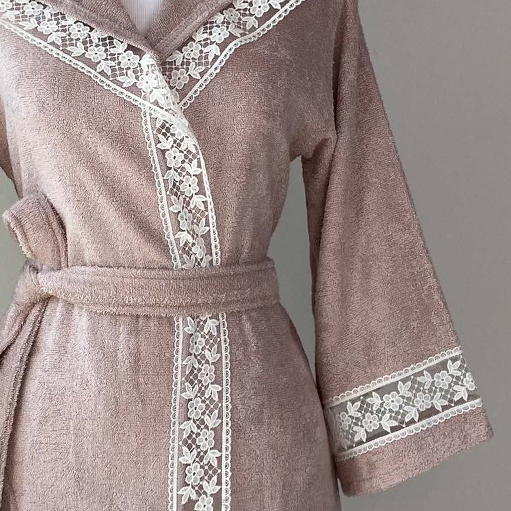 Sofora Bathrobe Kimono Dusty-Rose 70% Bamboo 30% Cotton S-M