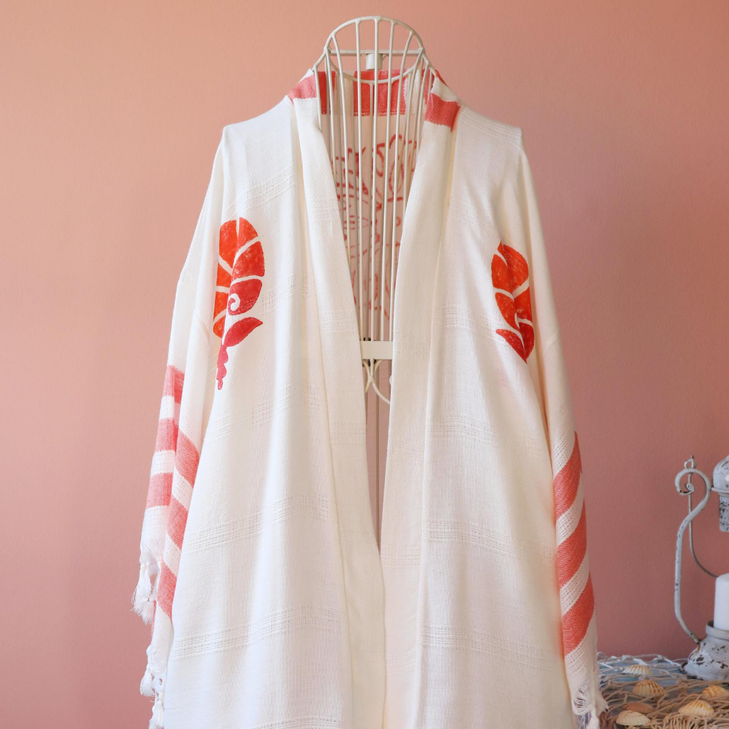 Turkish, bamboo-cotton women dress crafted with orange, hand-made floral prints