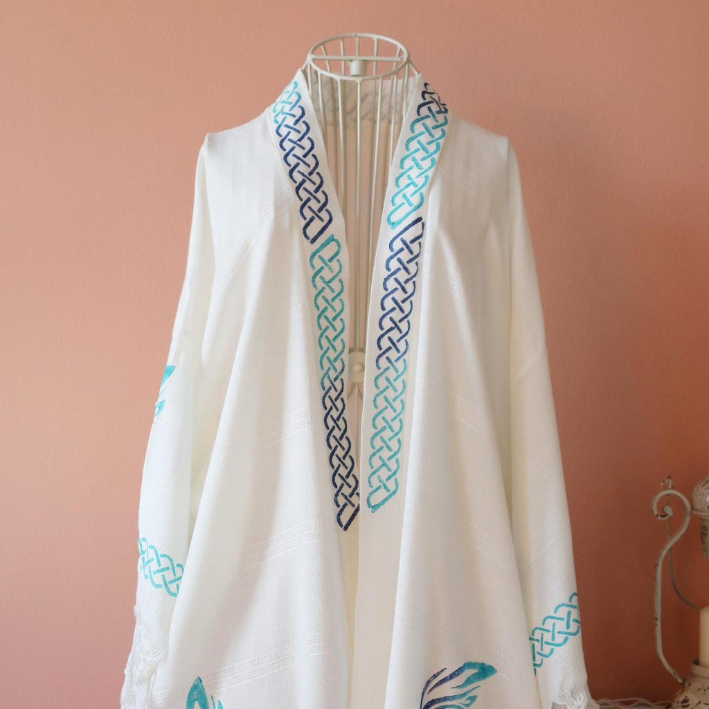 Turkish bamboo-cotton, hand-made women dress, crafted with modern, blue chain designs