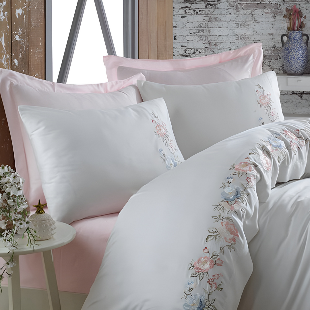 Fethiye Bed Linen Set (6 pieces) - Powder Pink / Super King