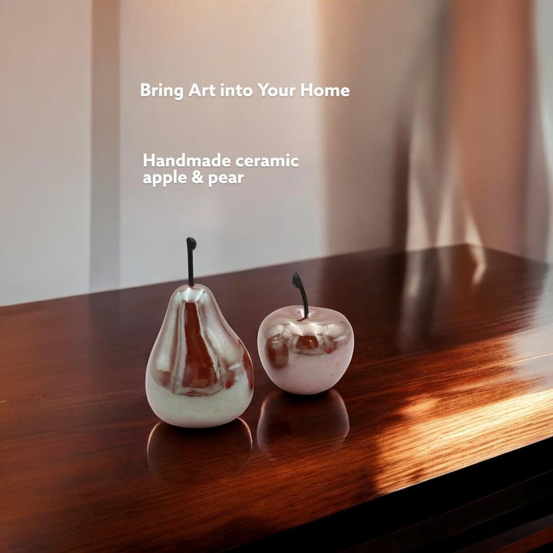 Ceramic Apple and Pear Set – Brown Pottery Figurine
