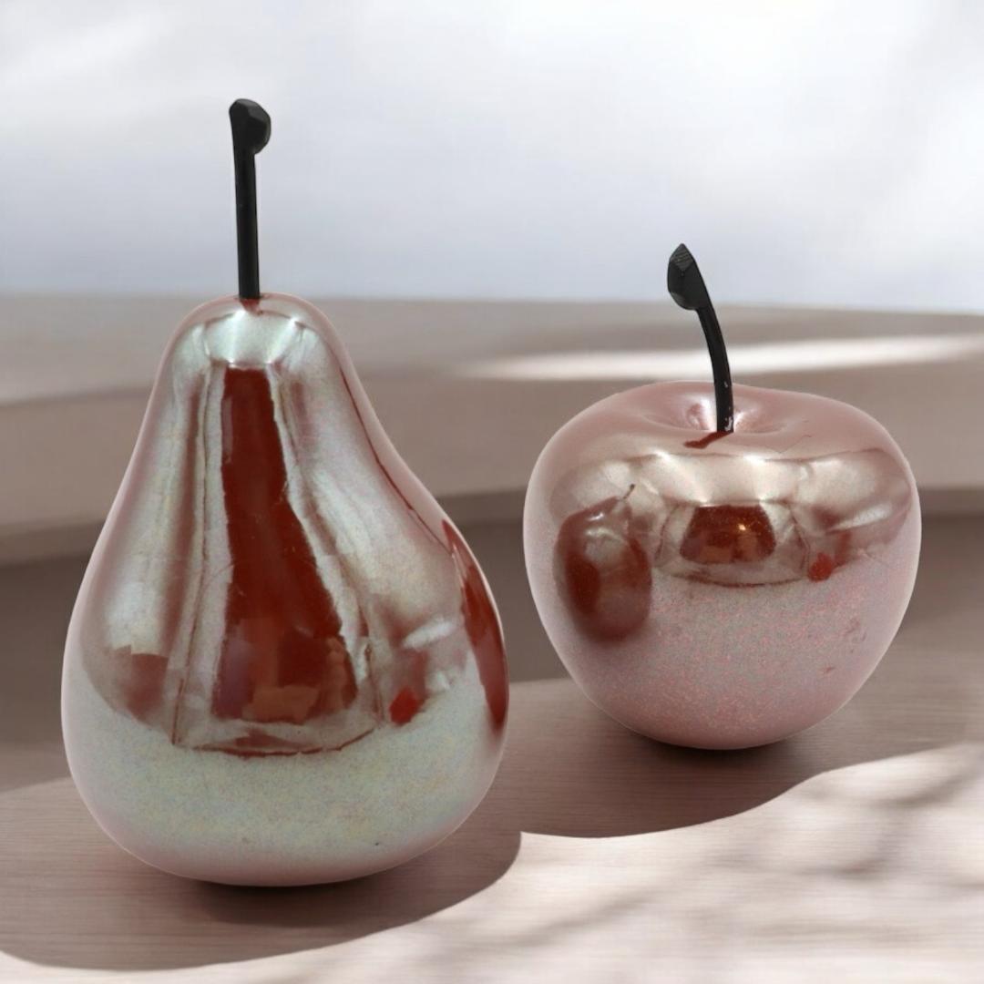 Ceramic Apple and Pear Set – Brown Pottery Figurine