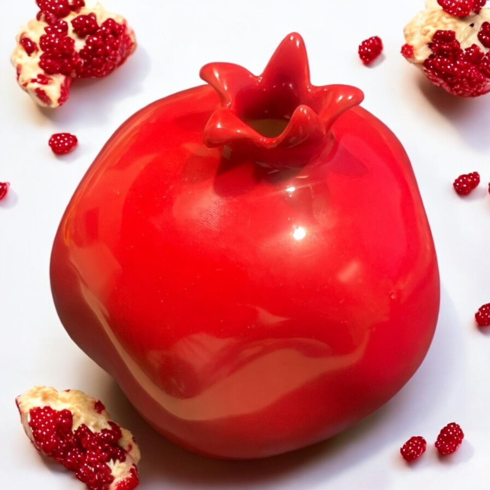 Ceramic Pomegranate – Decorative Home Accent – Red Pottery Figurine