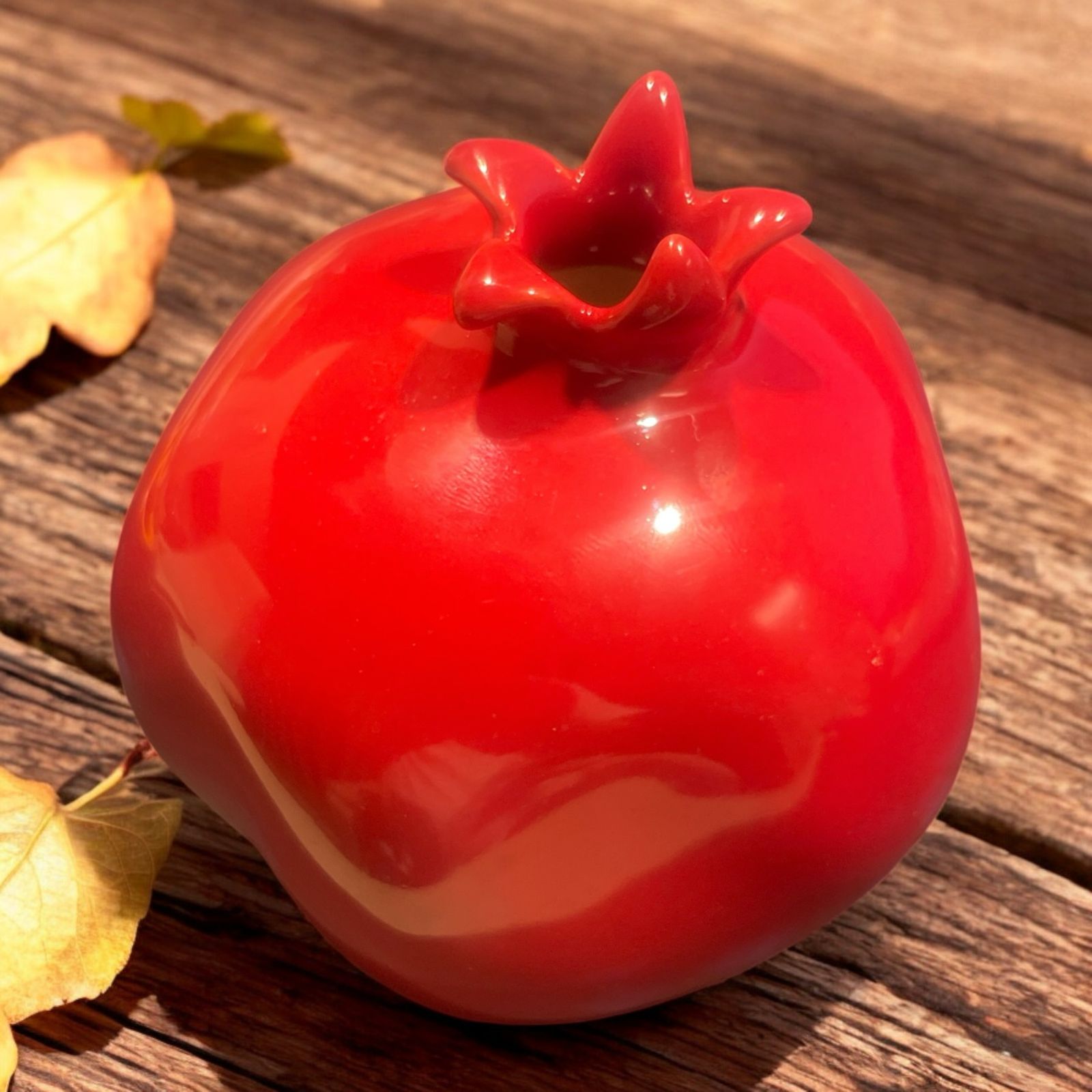 Ceramic Pomegranate – Decorative Home Accent – Red Pottery Figurine