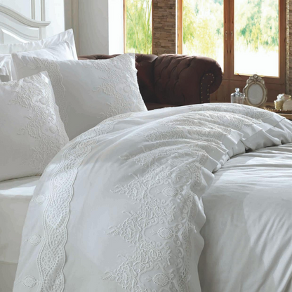 Pure white color , lace bedding set 