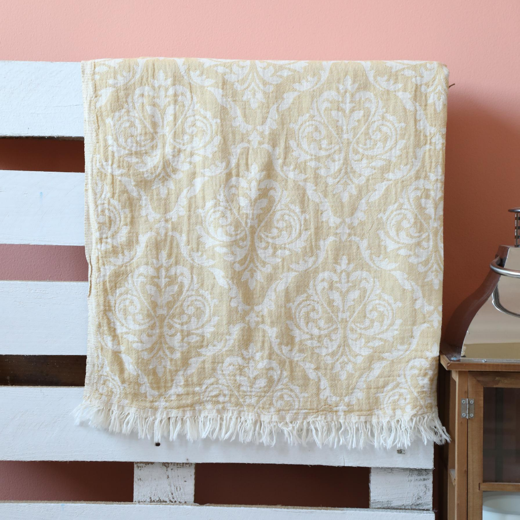 Mustard color Turkish beach-bath towel is made of 100% cotton